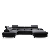 ECKSOFA U-Form PLAZA U Rechts mit Schlaffunktion 125x256 Velours Anthrazit - Anthrazit/Schwarz, Holz/Kunststoff (210/95/350cm) - Muffo