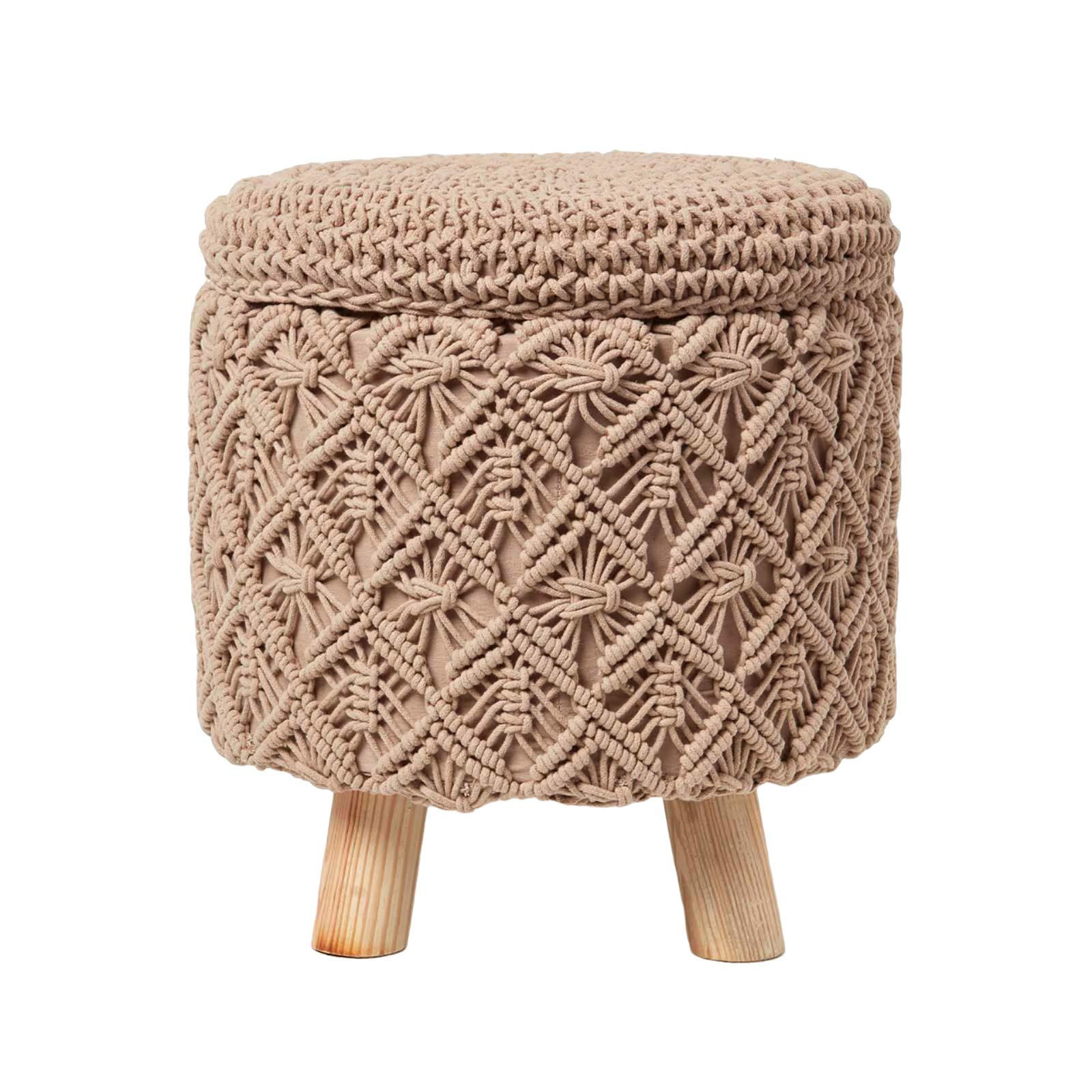 MAKRAMEE-HOCKER mit Stauraum Indy braun, 41/41/43 cm - Hellbraun, Textil (41/43/41cm) - Homescapes