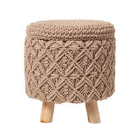 MAKRAMEE-HOCKER mit Stauraum Indy braun, 41/41/43 cm - Hellbraun, Textil (41/43/41cm) - Homescapes