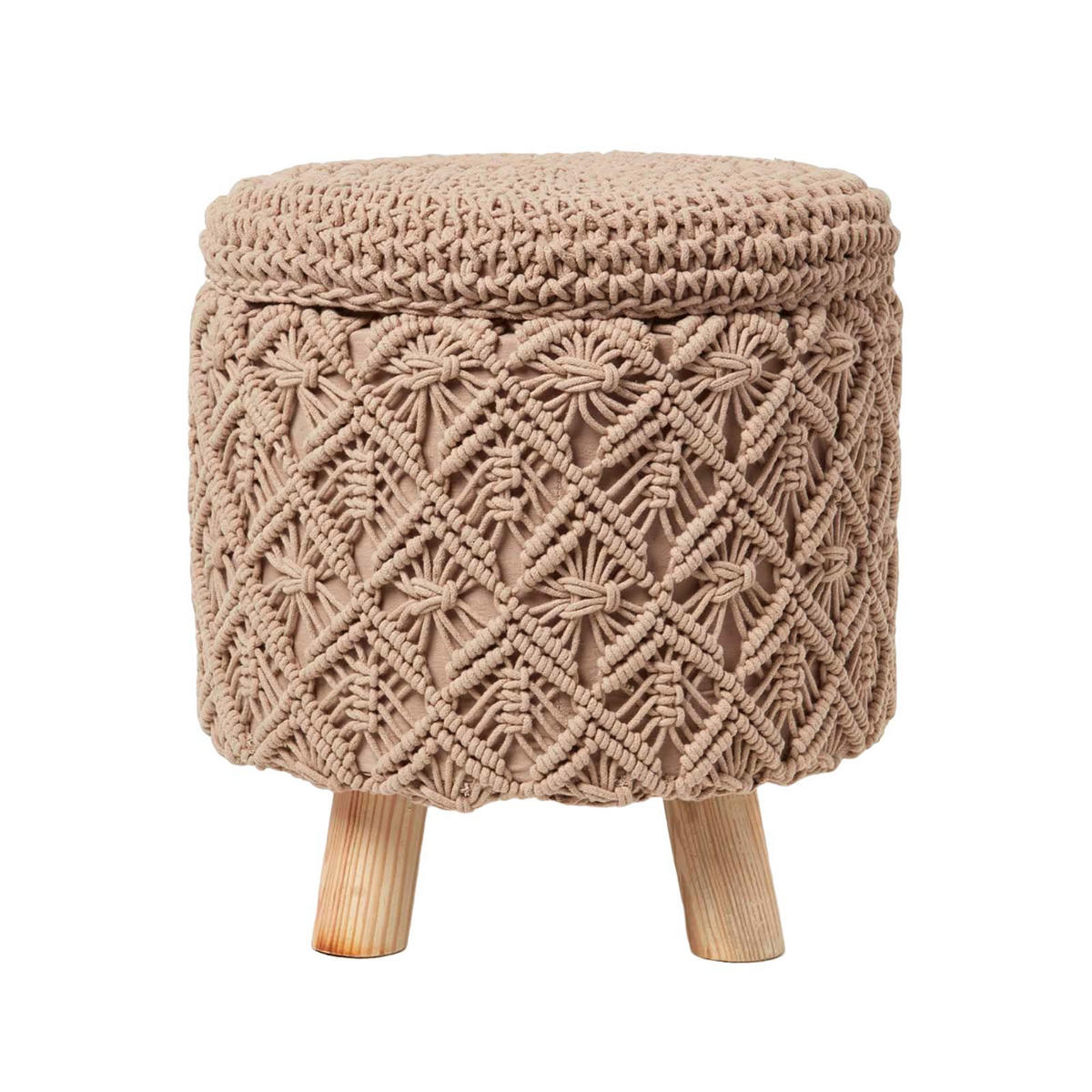 MAKRAMEE-HOCKER mit Stauraum Indy braun, 41/41/43 cm - Hellbraun, Textil (41/43/41cm) - Homescapes