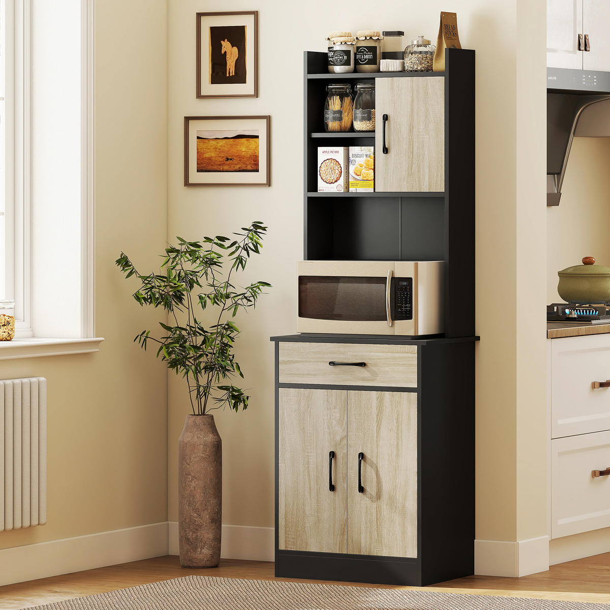 HIGHBOARD DE-11200 3 Türen Naturholz/Schwarz - Naturfarben, Holzwerkstoff (40/180/60cm) - ComfortXL