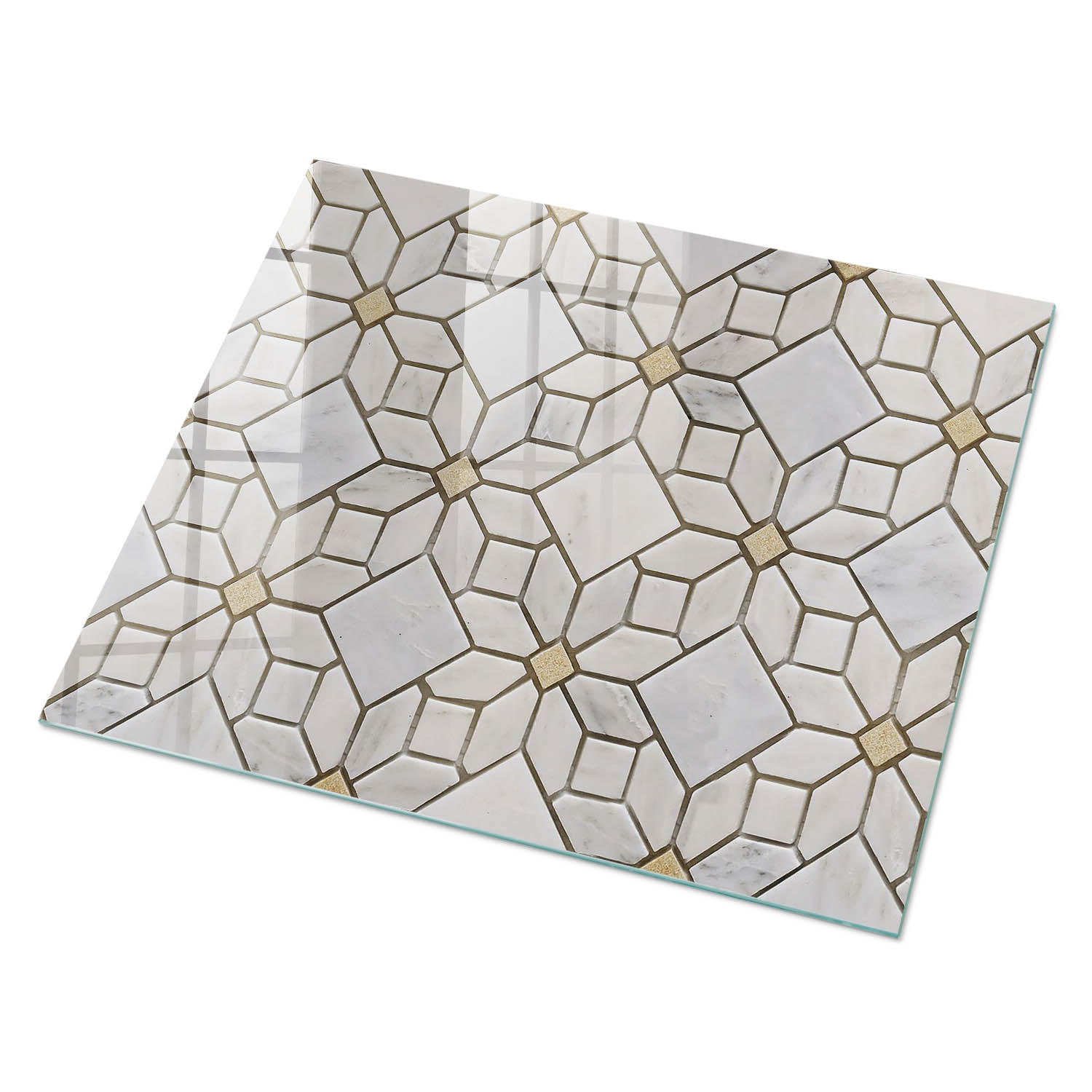 GLASPLATTE 80x60 cm – Elegantes Mosaik - Beige, Glas (0.4/80/60cm) - ArtPrintCave