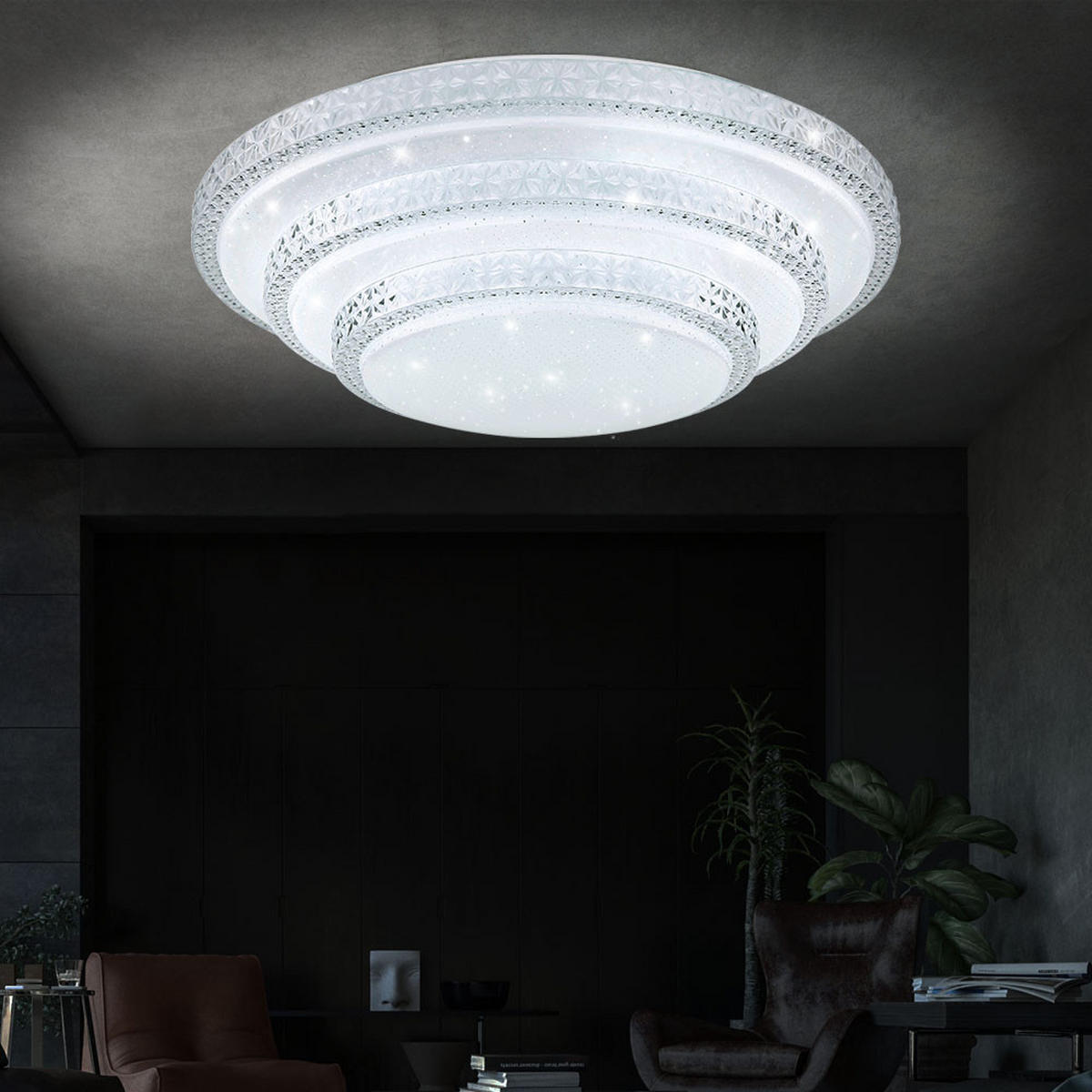 LED DECKENLEUCHTE MAGNIFIQUE Weiß Opal - Weiß, Metall (49.5/49.5/12.7cm) - Globo Lighting