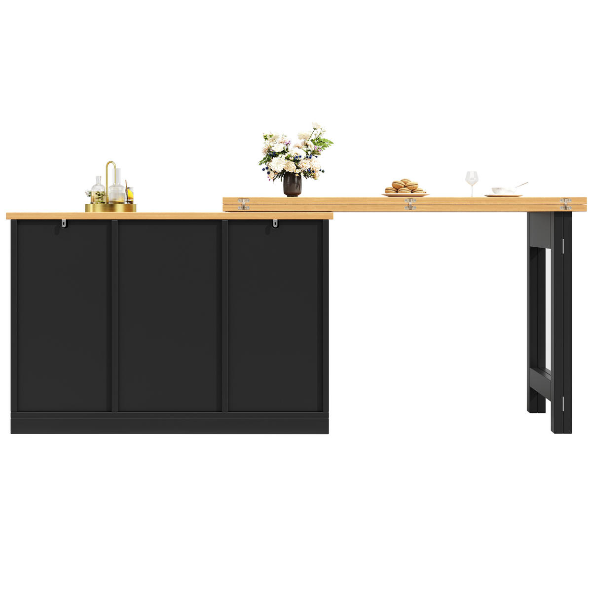 BARTISCH 120-180/40/76 cm mit Stauraum und drehbarer Ausziehfunktion - Schwarz, Holzwerkstoff (40/180/76cm) - BEAOK