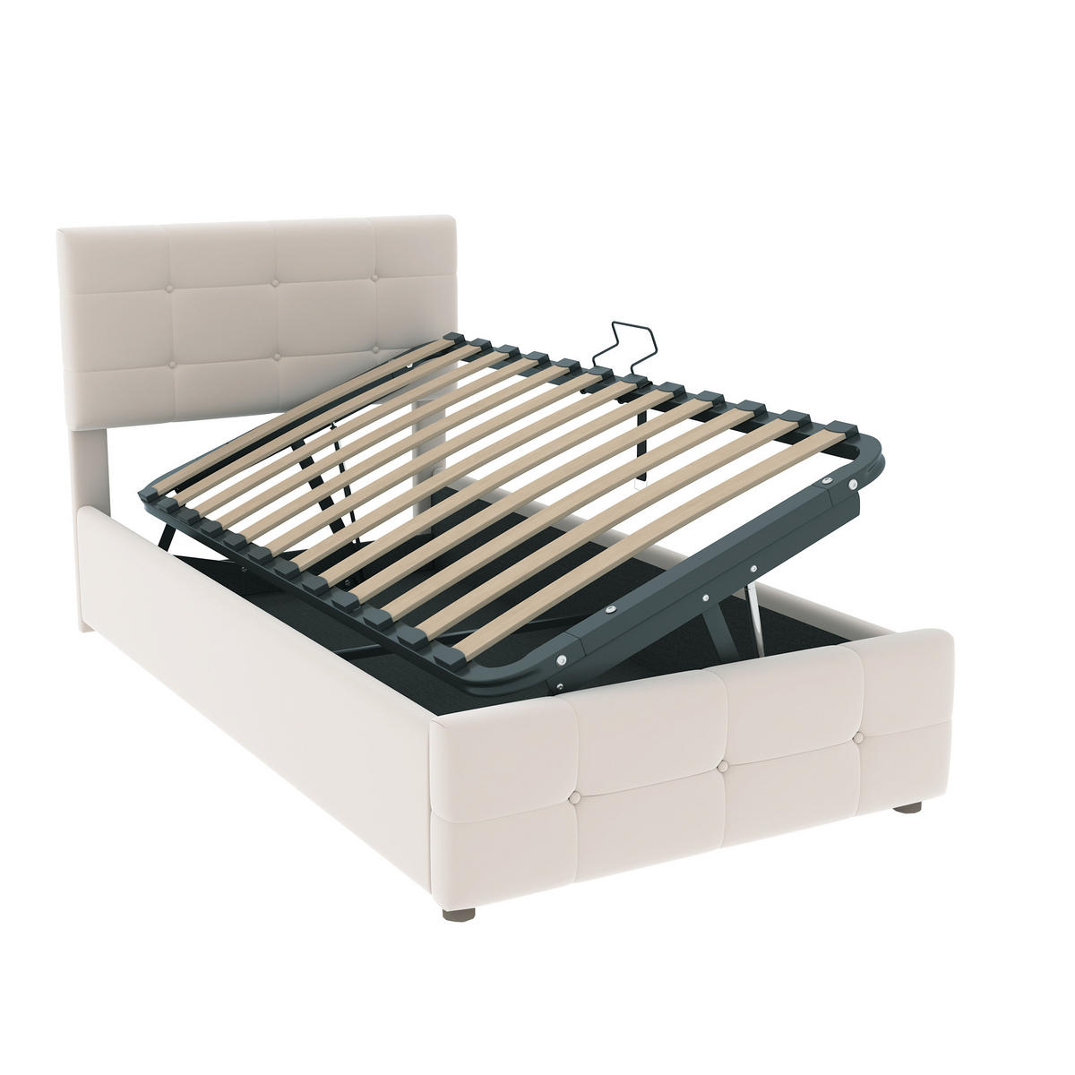 KINDERBETT 90/200 cm mit hydraulischem Stauraum und höhenverstellbarem Kopfteil Beige - Beige, Textil (90/200cm) - OKWISH