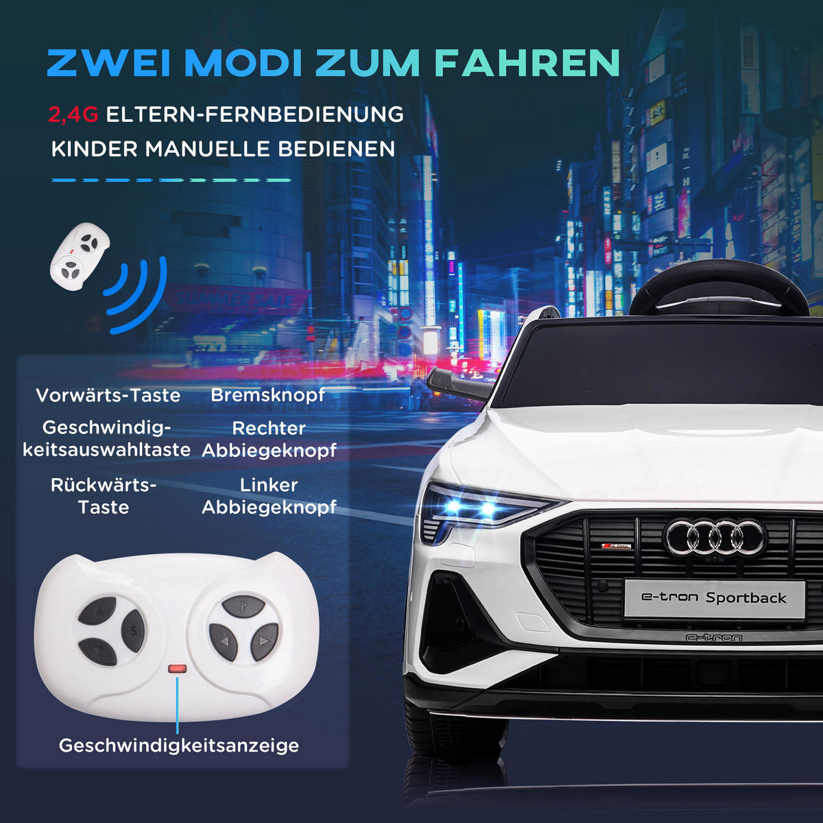 KINDER ELEKTROAUTO, Schwarz/Rot/Weiß, Kunststoff+ Stahl - Weiß, Metall (108/60/47cm) - HOMCOM