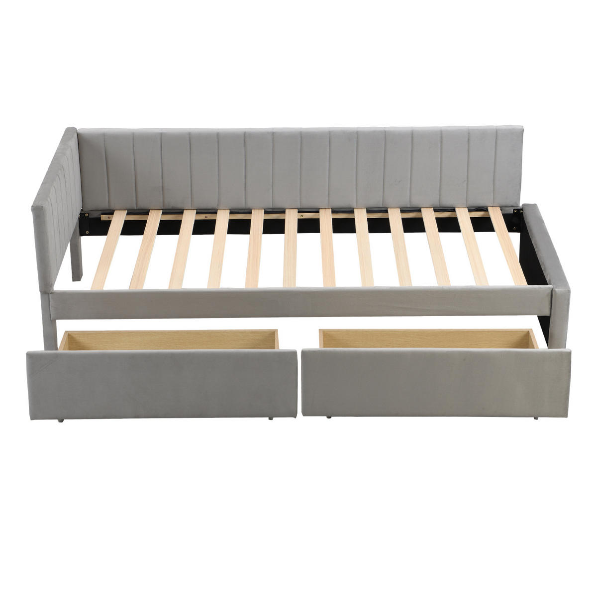 TAGESBETT 90/200 cm mit 2 Stauraumschubladen, Lattenrost und Samtbezug, Grau - Grau, Leder (90/200cm) - Redom