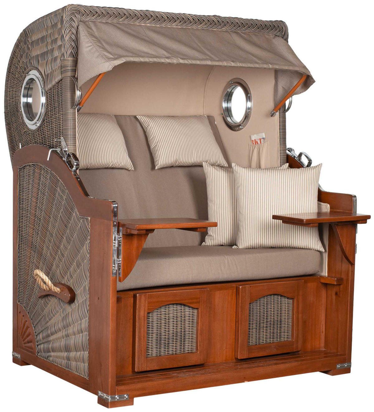 STRANDKORB 2-Sitzer Düne Mahagoni - Taupe/Braun, Holz/Metall (125/170/80cm) - Mr. Deko