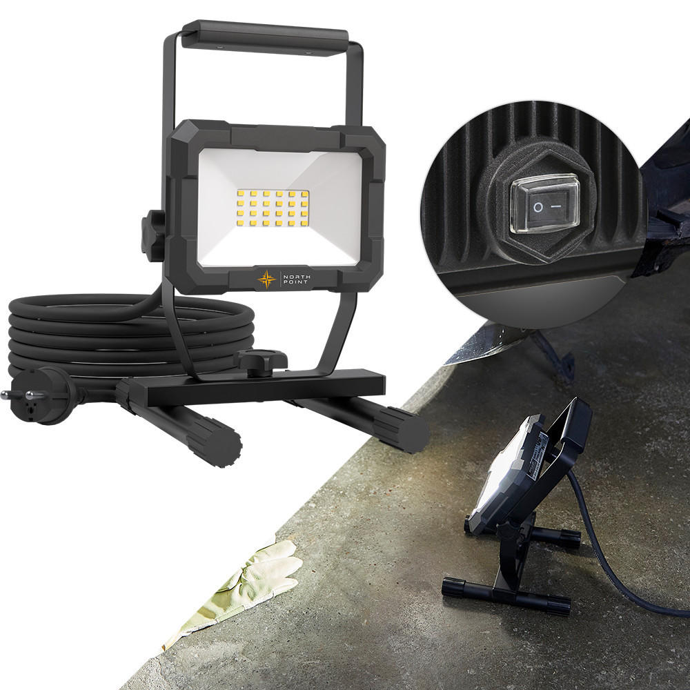 LED-BAUSTRAHLER mit Standfuß - 20W für handwerkliche Tätigkeiten im Innen- und Außenbereich, 2er-Set - Schwarz, Metall (16.3/16/24cm) - Northpoint