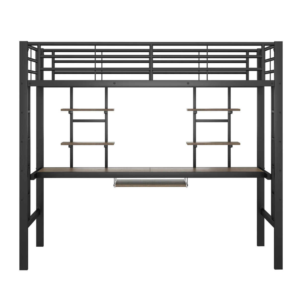 HOCHBETT 90/200 cm Schwarz aus Metall mit Schreibtisch und 2 Regalen - Schwarz, Metall (90/200cm) - OKMYHOME