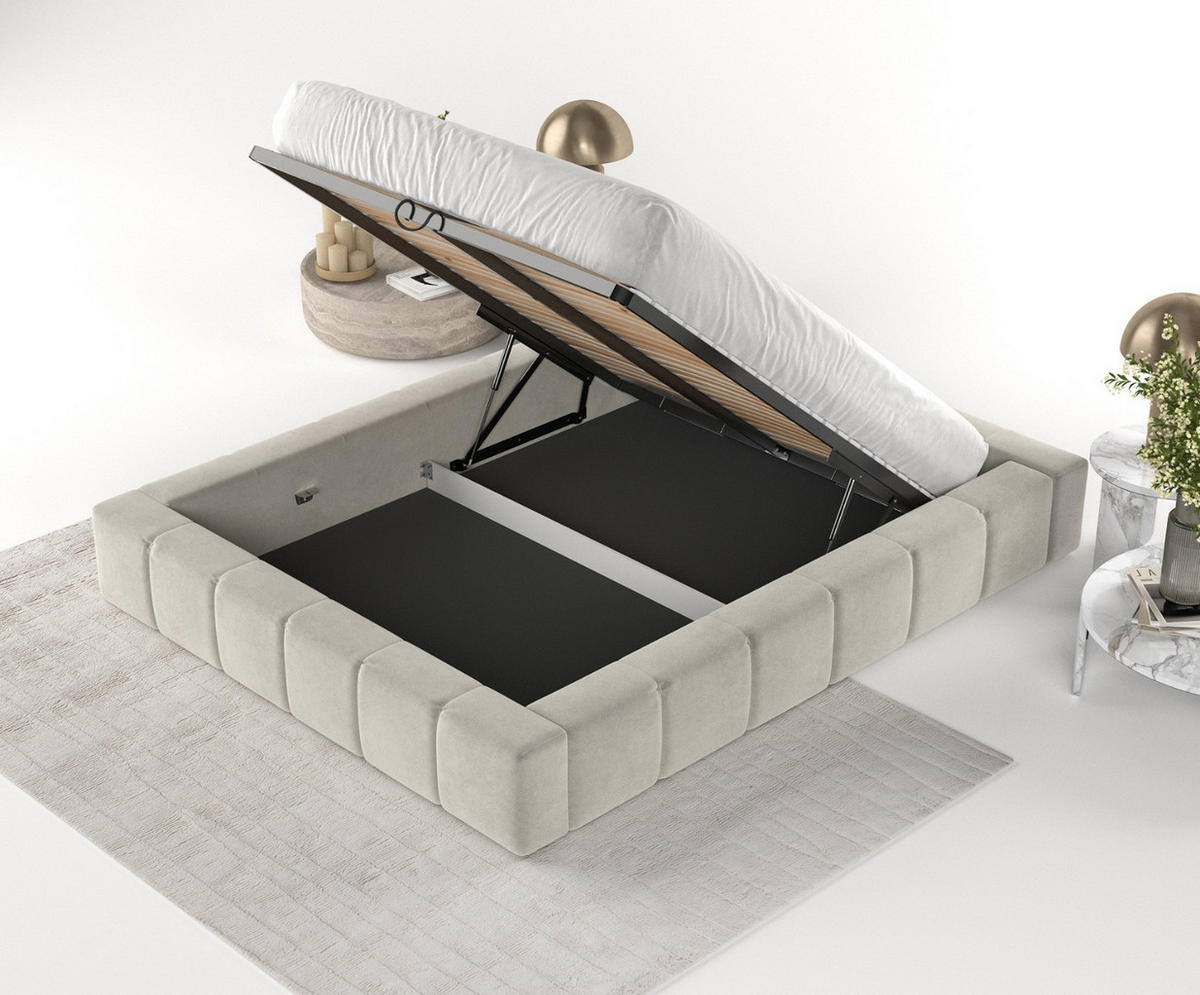 POLSTERBETT Kea mit Stauraum 180/200 cm Hellbeige im Terra NW Stoff - Beige/Schwarz, Holz/Holzwerkstoff (180/200cm) - AltaBeds