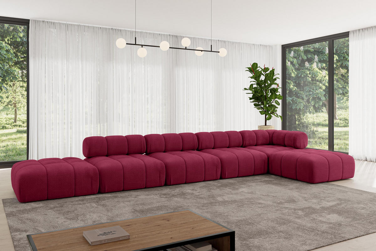 ECKSOFA modulares Sofa Kerru-L3 - 475x190x70 cm Bordeauxrot Velours - Bordeaux, Holzwerkstoff/Textil (475/190cm) - ALTDECOR