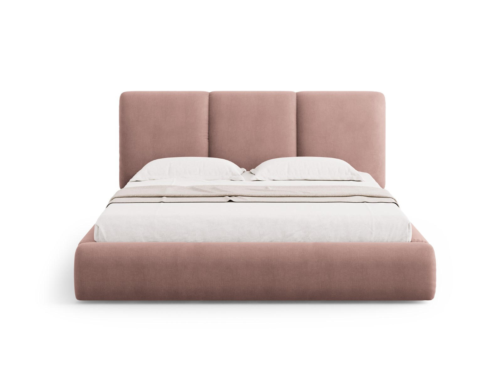 BETT mit Bettkasten und Kopfteil Nicolas aus Chenille-Stoff rosa 180x200cm - Pink, Textil (180/200cm) - Cosmopolitan Design