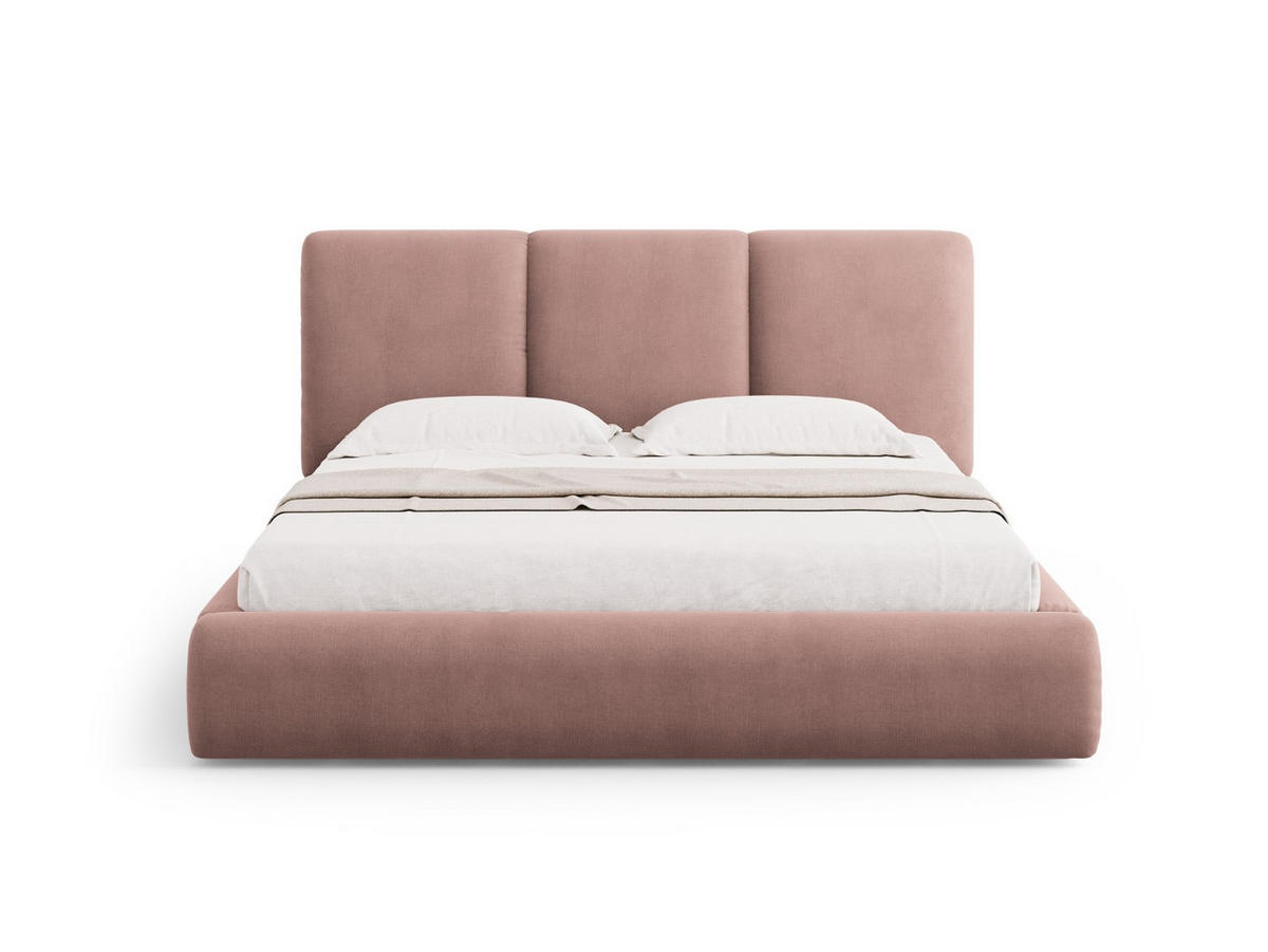 BETT mit Bettkasten und Kopfteil Nicolas aus Chenille-Stoff rosa 180x200cm - Pink, Textil (180/200cm) - Cosmopolitan Design