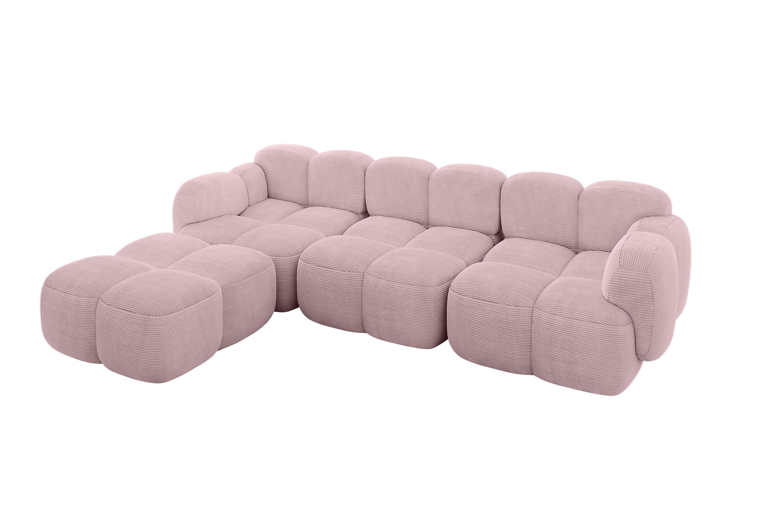ECKSOFA modulares Sofa Links Miko-L2 302x205x75 Rosa Cord - Schwarz/Rosa, Holzwerkstoff/Kunststoff (302/205cm) - ALTDECOR