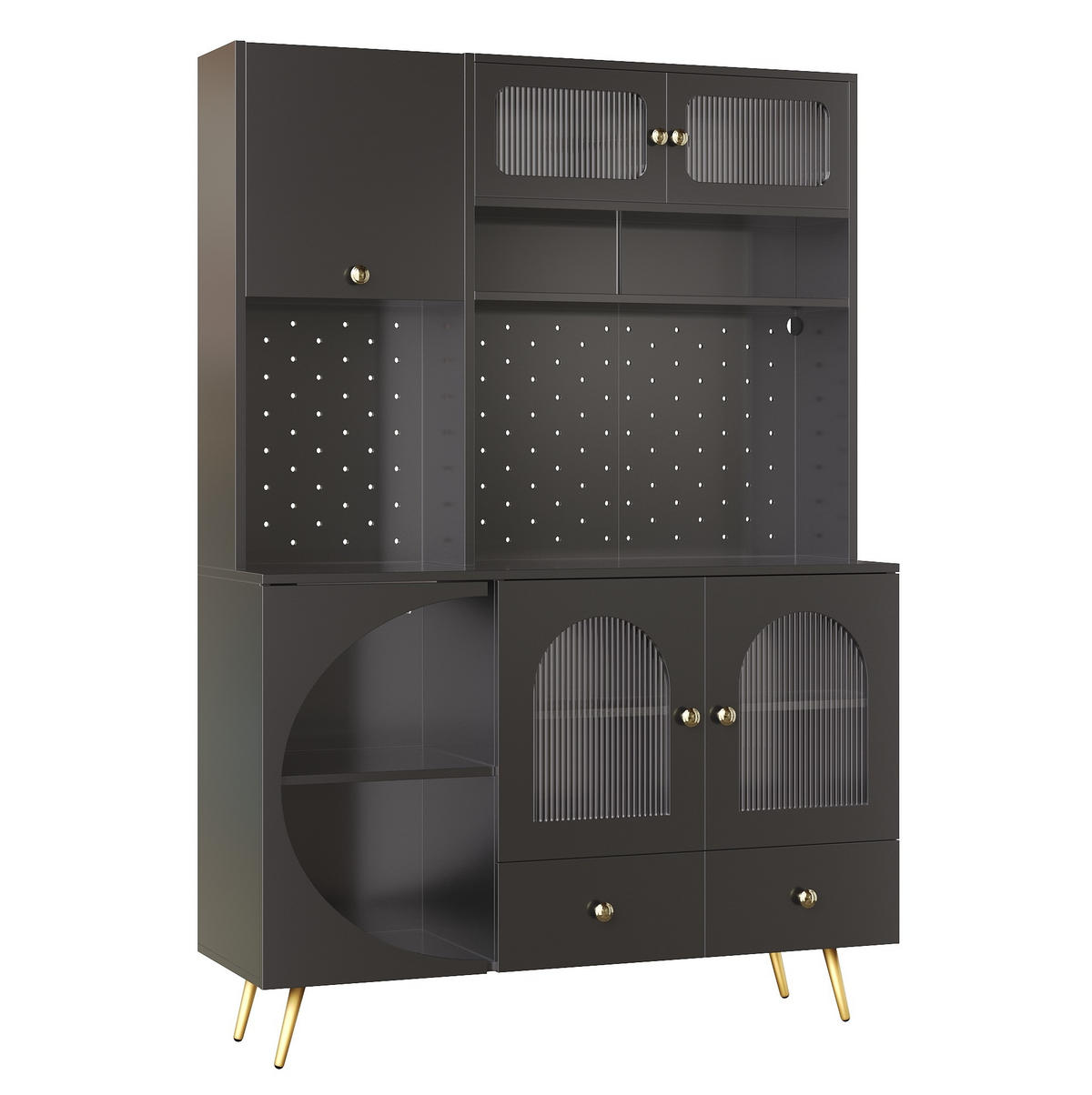 ANRICHTE 120/40/176 cm in Schwarz mit LED-Beleuchtung und USB-Anschlüssen - Schwarz, Holzwerkstoff (120/176/40cm) - Flora Grace