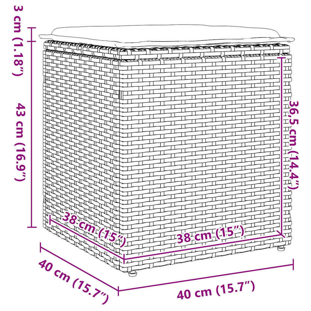 GARTENHOCKER Mit Kissen 2 Stk. Braun 40/40/43 Cm Poly Rattan - Creme, Kunststoff (40/43/40cm) - vidaXL