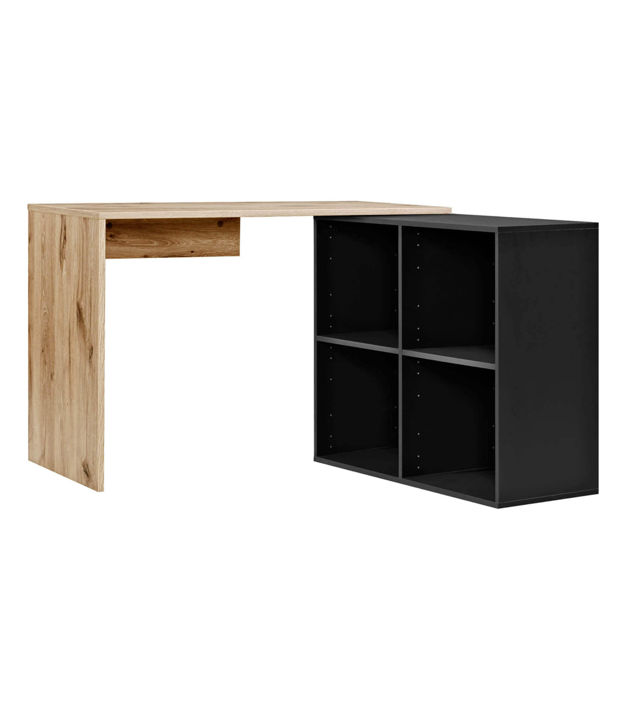 ECKSCHREIBTISCH Der Produktive - Eichefarben/Schwarz, Holzwerkstoff (54/112/77cm) - Mokebo