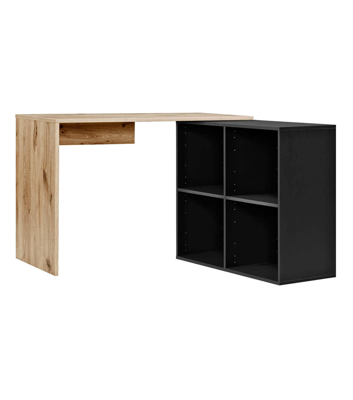 ECKSCHREIBTISCH Der Produktive - Eichefarben/Schwarz, Holzwerkstoff (54/112/77cm) - Mokebo