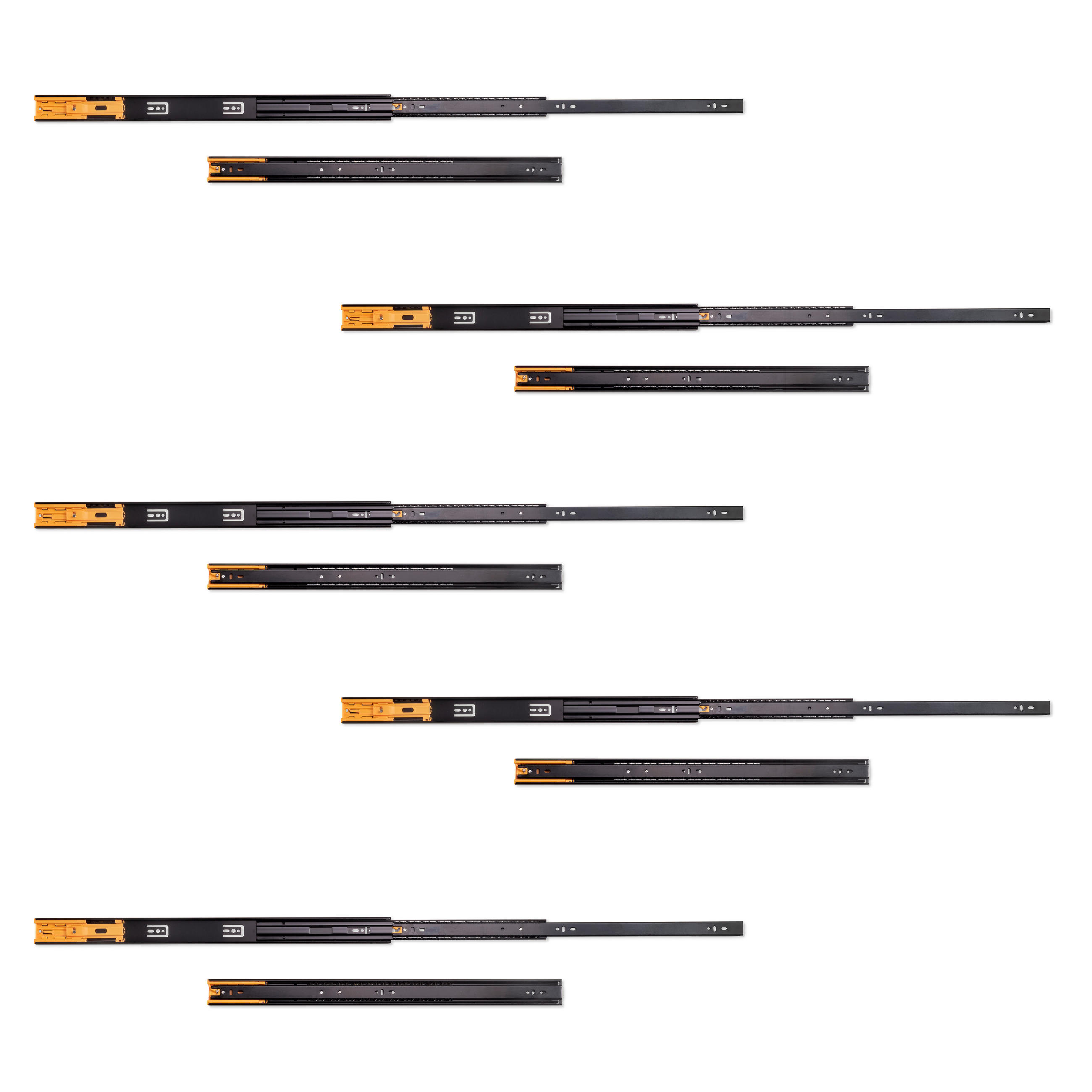 KUGELFÜHRUNGEN Höhe 45mm, Tiefe 600mm, Vollauszug, mit Schließautomatik, Schwarz 5er-set - Schwarz, Metall (1.27/5/60cm) - EMUCA