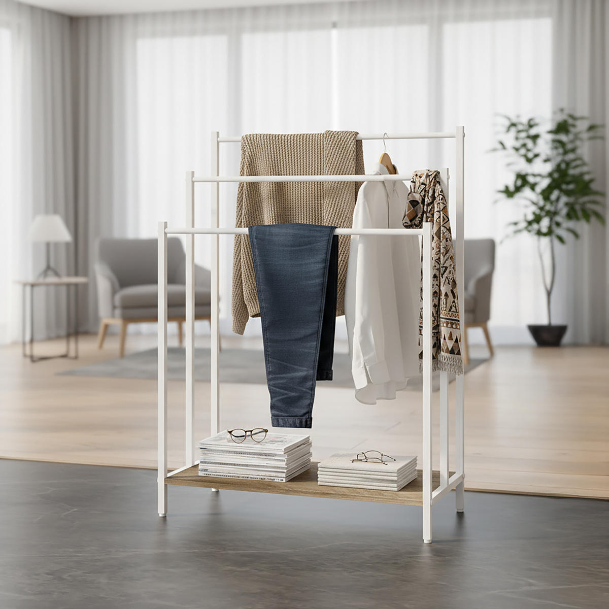 HANDTUCHSTÄNDER - Weiß, Holzwerkstoff/Metall (60/81/28cm) - Relaxdays