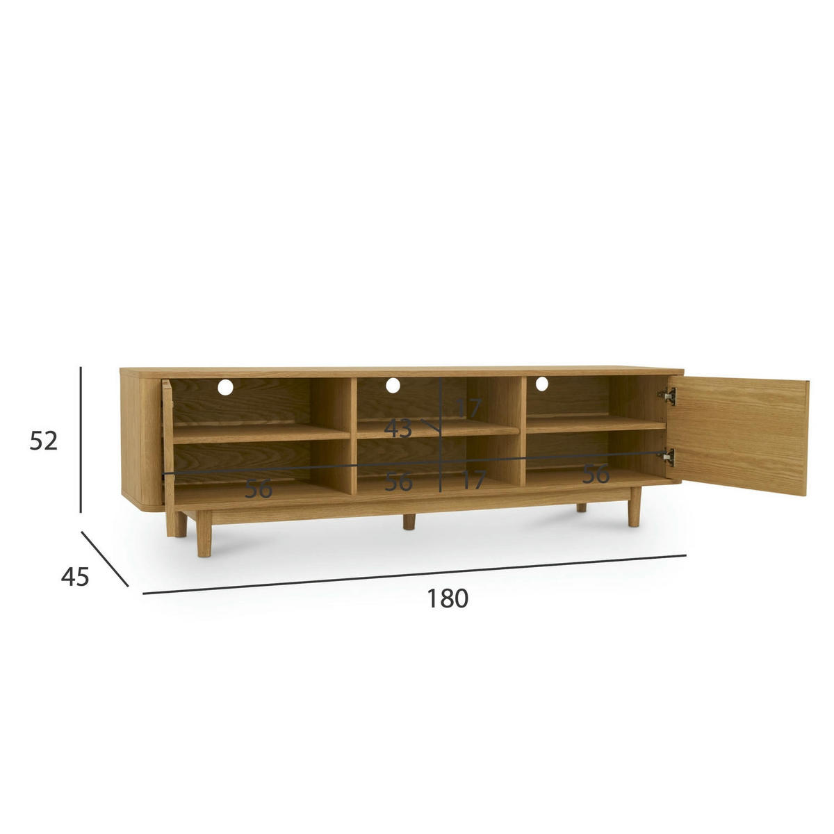 TV-ELEMENT Eiche massiv - Eichefarben/Braun, Holz/Holzwerkstoff (180/52/45cm) - Furnhouse