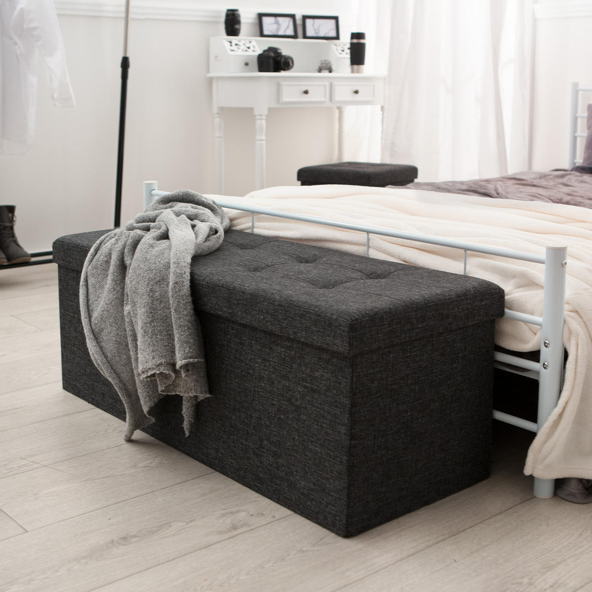 SITZHOCKER mit Stauraum, 110 x 38 x 38 cm,dunkelgrau - Dunkelgrau, Textil (38/38/110cm) - tectake