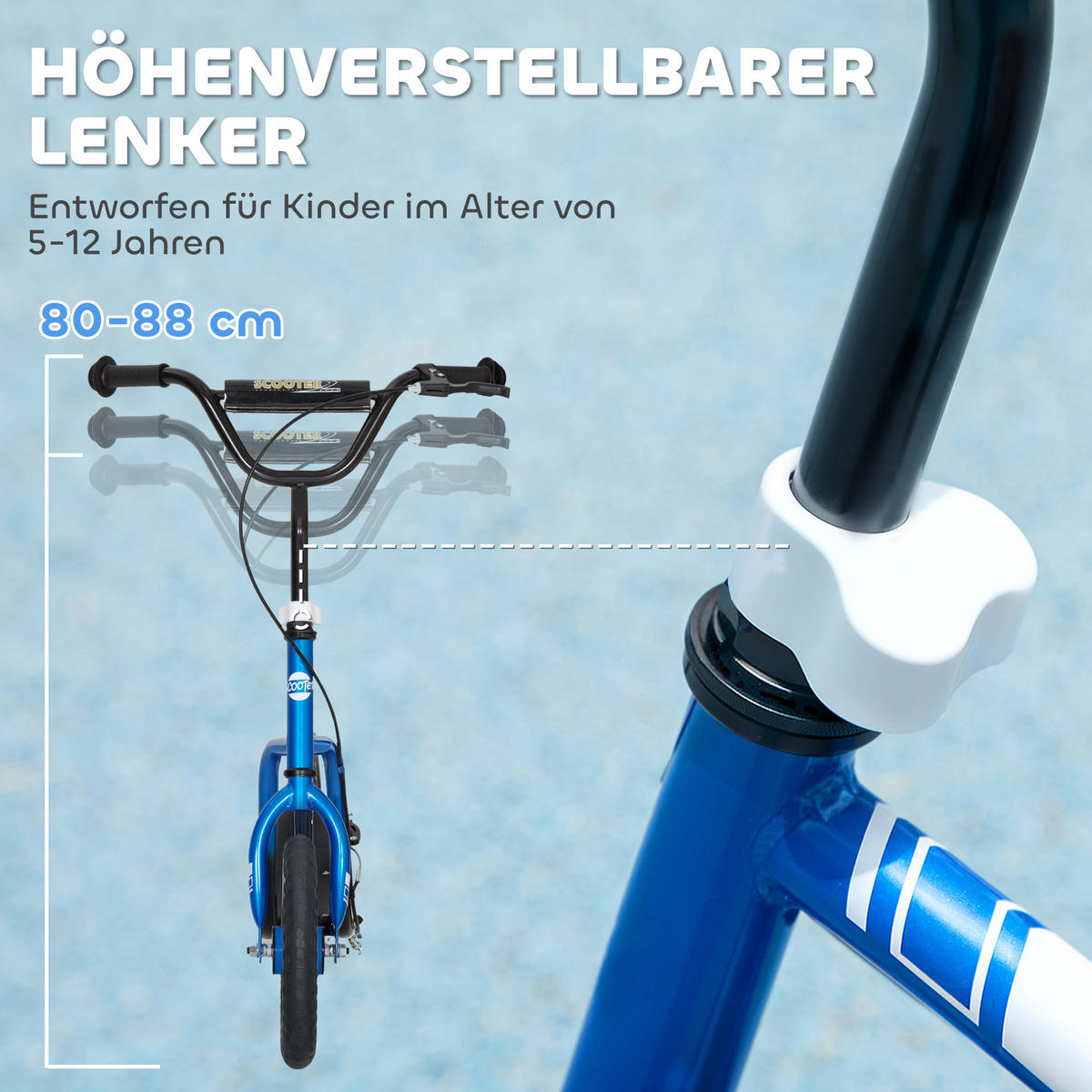 ROLLER Kinder Tretroller Kickscooter mit verstellbarem Lenker 12 Zoll Räder Blau - Blau, Kunststoff (115/50/88cm) - AIYAPLAY