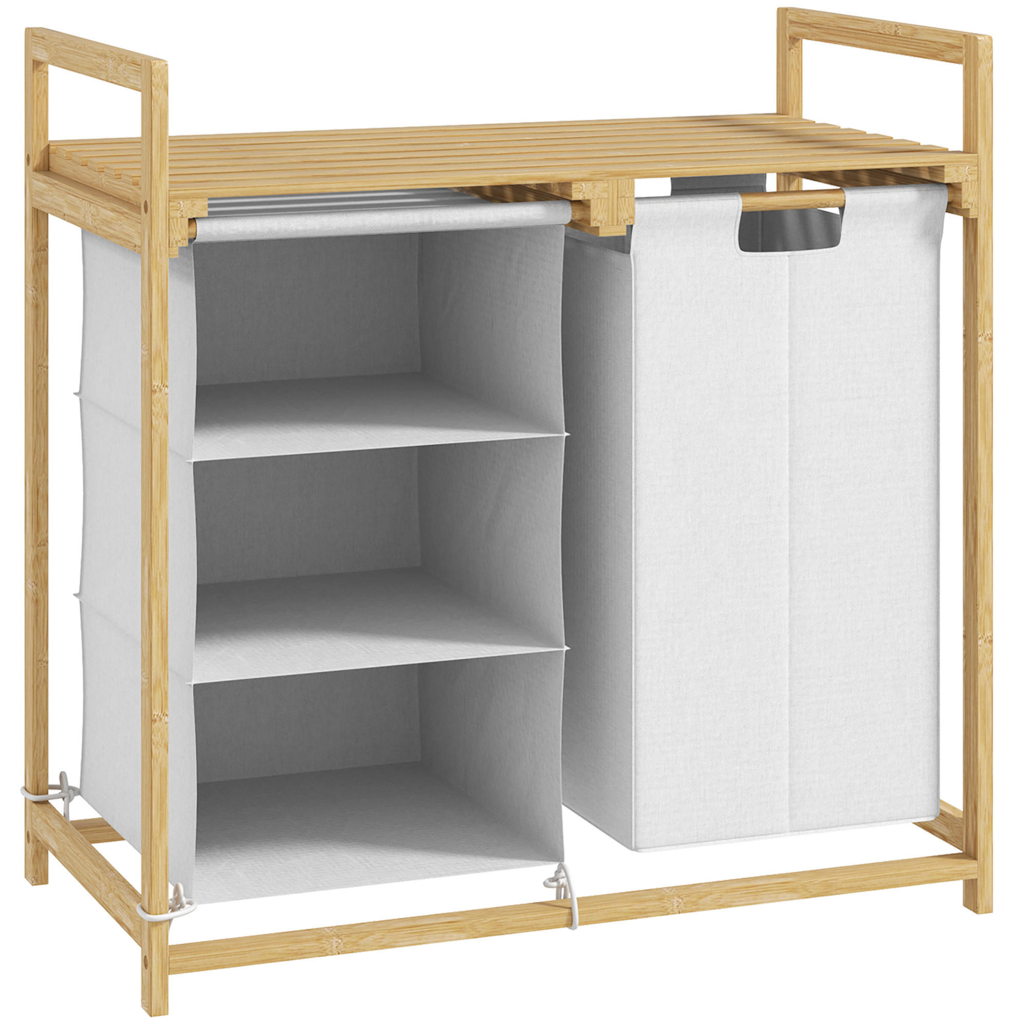 WÄSCHESAMMLER mit 2 ausziehbaren Behältern 70 x 36 x 70 cm Bambus Weiß - Weiß, Holzwerkstoff (36/70/70cm) - Beauniv