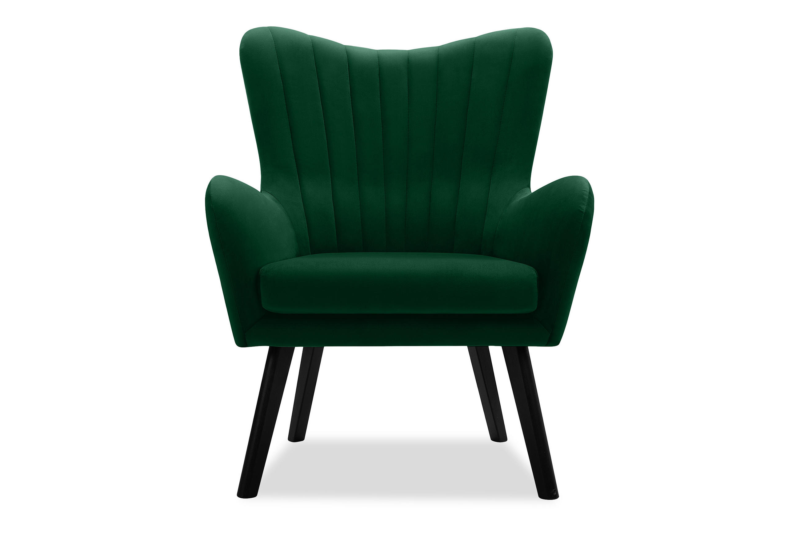 OHRENSESSEL GADI Velourstoff, Dunkelgrün - Dunkelgrün/Schwarz, Holz/Textil (76/100/78cm) - KONSIMO®