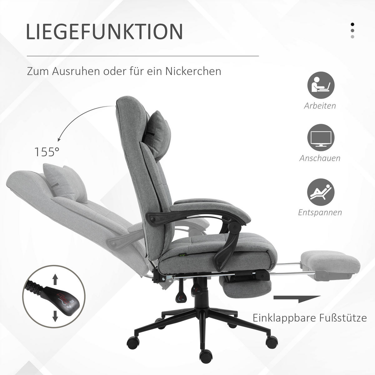 BÜROSTUHL, Schaumstoff, PVC, Hellgrau - Hellgrau, Kunststoff (76/120/66cm) - Vinsetto