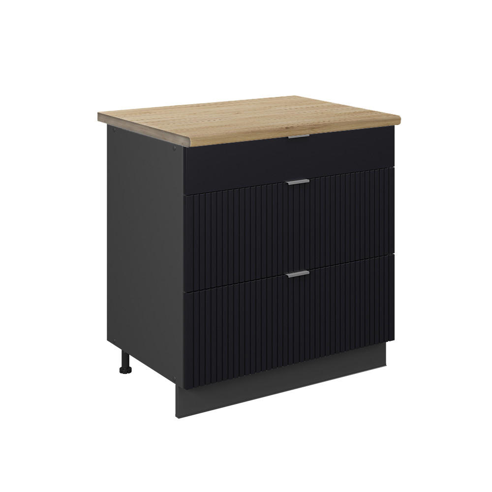 KÖKSUNDERSKÅP Fame-Line Svart randig 80 cm med 3 lådor, AP ek Svart, Antracit 82/80/60 cm