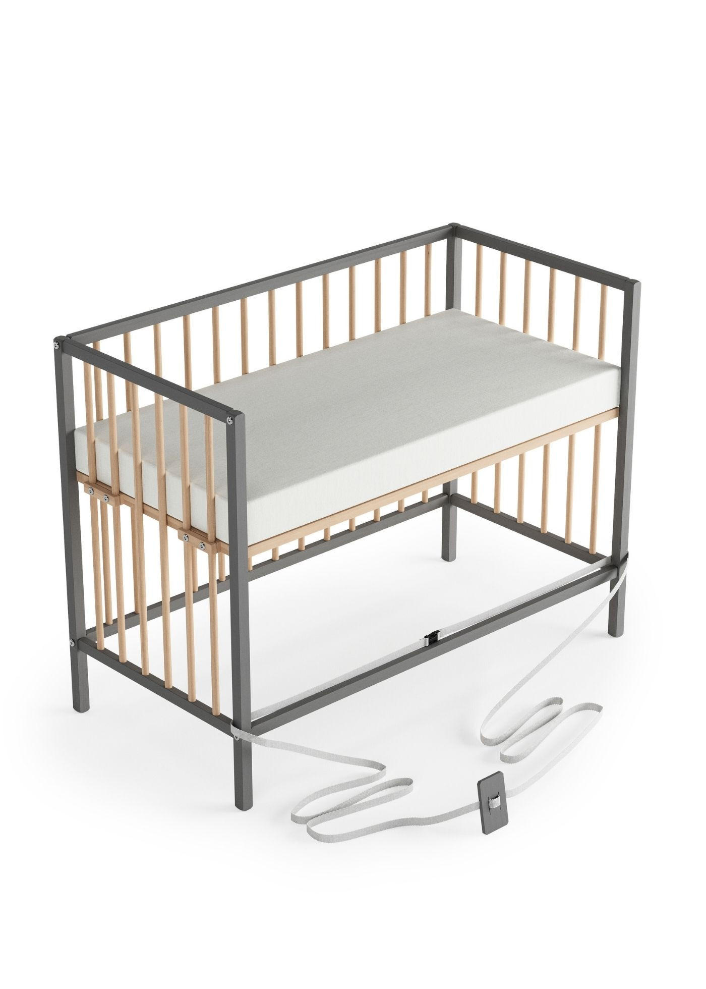 BEISTELLBETT Matratze SleepPlus Rollen & Umbauseite grau/natur Dreamy 4in1 Bett - Naturfarben/Grau, Holz (120/90/60cm) - Sämann – make a difference.