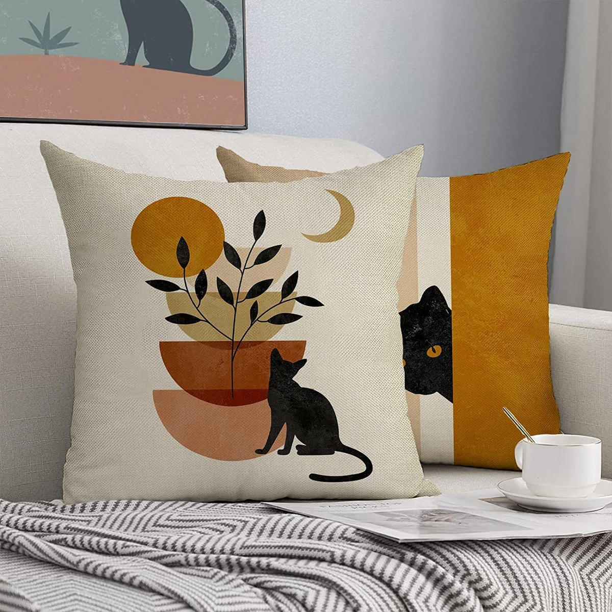 KISSENHÜLLE 4er Set, Abstrakt Sonne Natur, Boho, Leinen, 45x45cm - Beige, Textil (45/45cm) - Weltevree