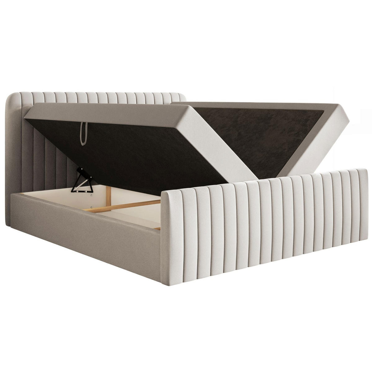 BOXBETT Saliano mit Topper und Chenille-Bezug Hellbeige, 160x200 cm - Ecru, Kunststoff/Textil (160/200cm) - Selsey