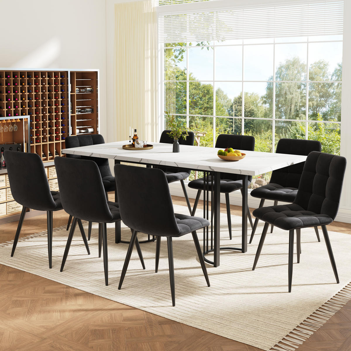 ESSTISCHSET 9-Teilig Ausziehbar 140x80 Cm, 8 Stühle, Schwarz Samt, Metall - Multicolor, Metall (80/80/180cm) - FLIEKS
