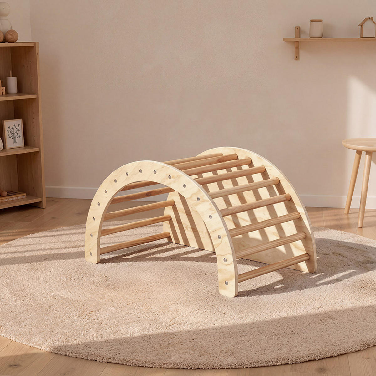 KINDERWIPPE NALAN - Holzfarben, Kinderwippe mit Hocker und Auflage - Naturfarben, Holz (50/50/90cm)