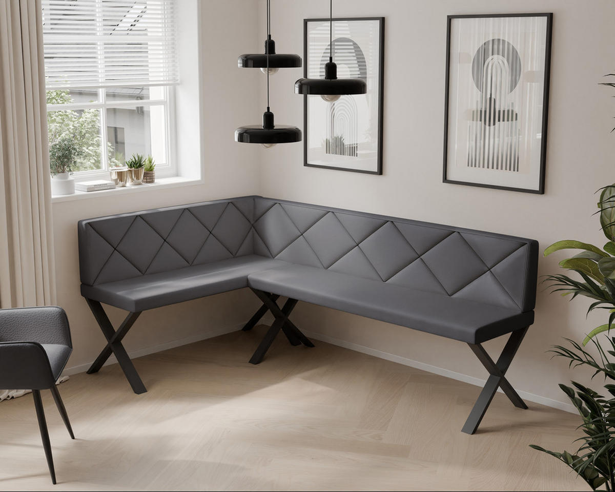ECKBANK links VERO X Kunstleder gesteppt, 142/196 cm Dunkelgrau - Dunkelgrau, Kunststoff/Textil (142/196cm) - Idohome