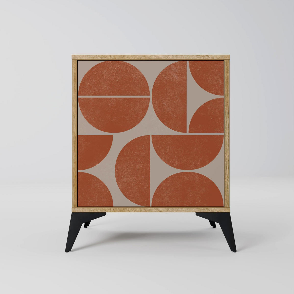 SIDEBOARD REPETITION COMPULSION, Eichefarben, 57,5x42x72,5 cm, Schwarze Metallfüße - Eichefarben/Multicolor, Holzwerkstoff/Metall (57.5/72.5/42cm) - SpaceRebels
