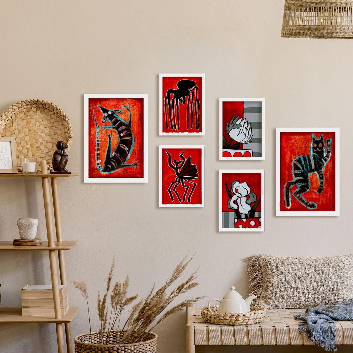 POSTER Set Mit 6 Kreaturen Frames 1 In Tiere Abstracts Ästhetische Dekorative Gemälde Für Ihr Wohnzimmer, Schlafzimmer, Zuhause A3 & A4 Weißer Rahmen - Weiß, Papier (29/3cm) - Nacnic