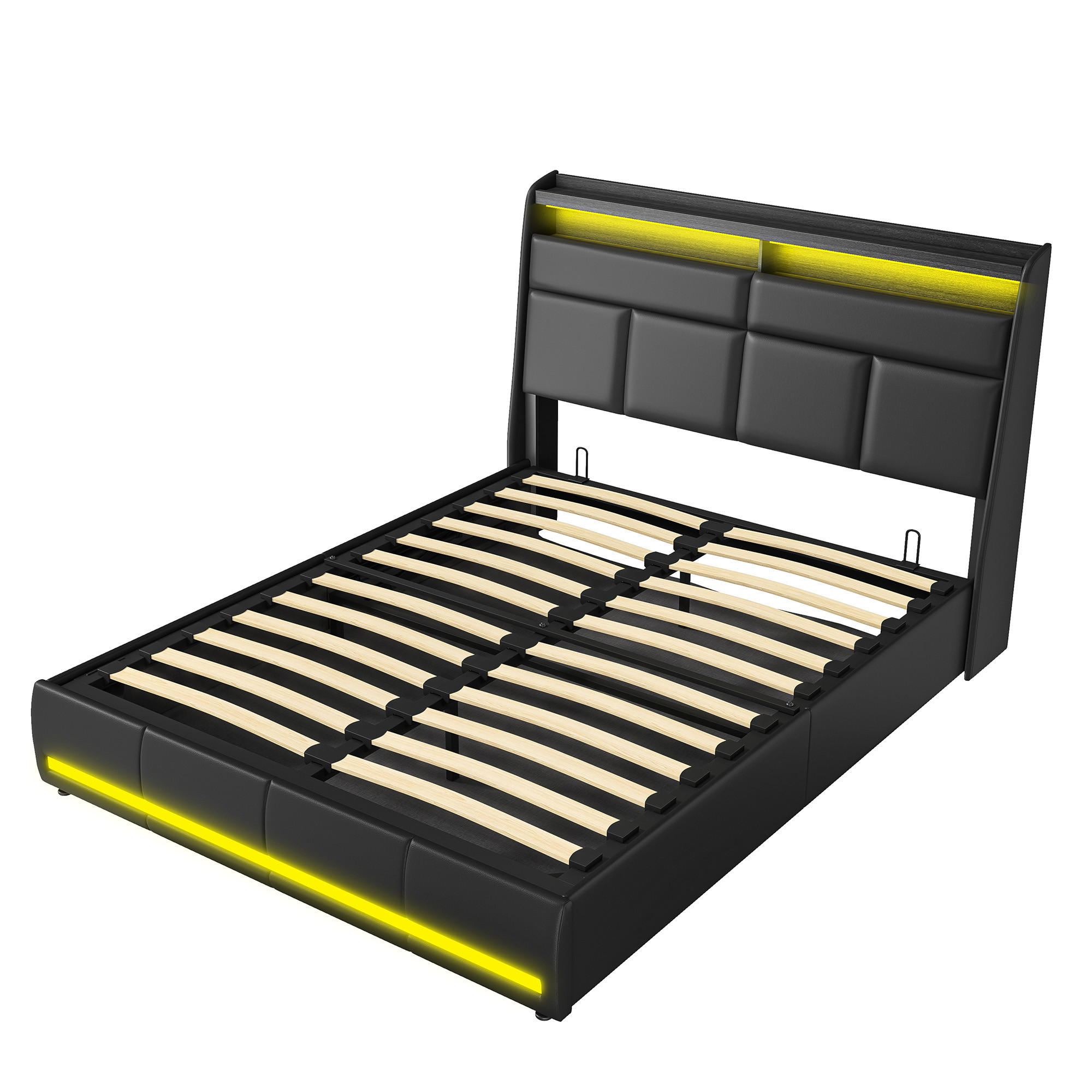 POLSTERBETT 140x200 cm, Schwarz, Doppelbett mit LED-Beleuchtung - Schwarz, Textil/Metall (140/200cm)