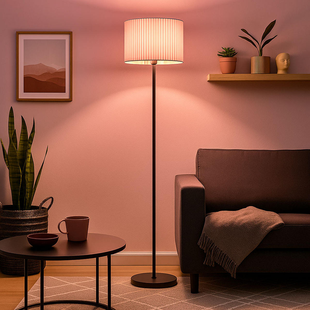 LED STEHLEUCHTE Textil Natur Schwarz - Beige, Metall (38/38/152cm) - Globo Lighting