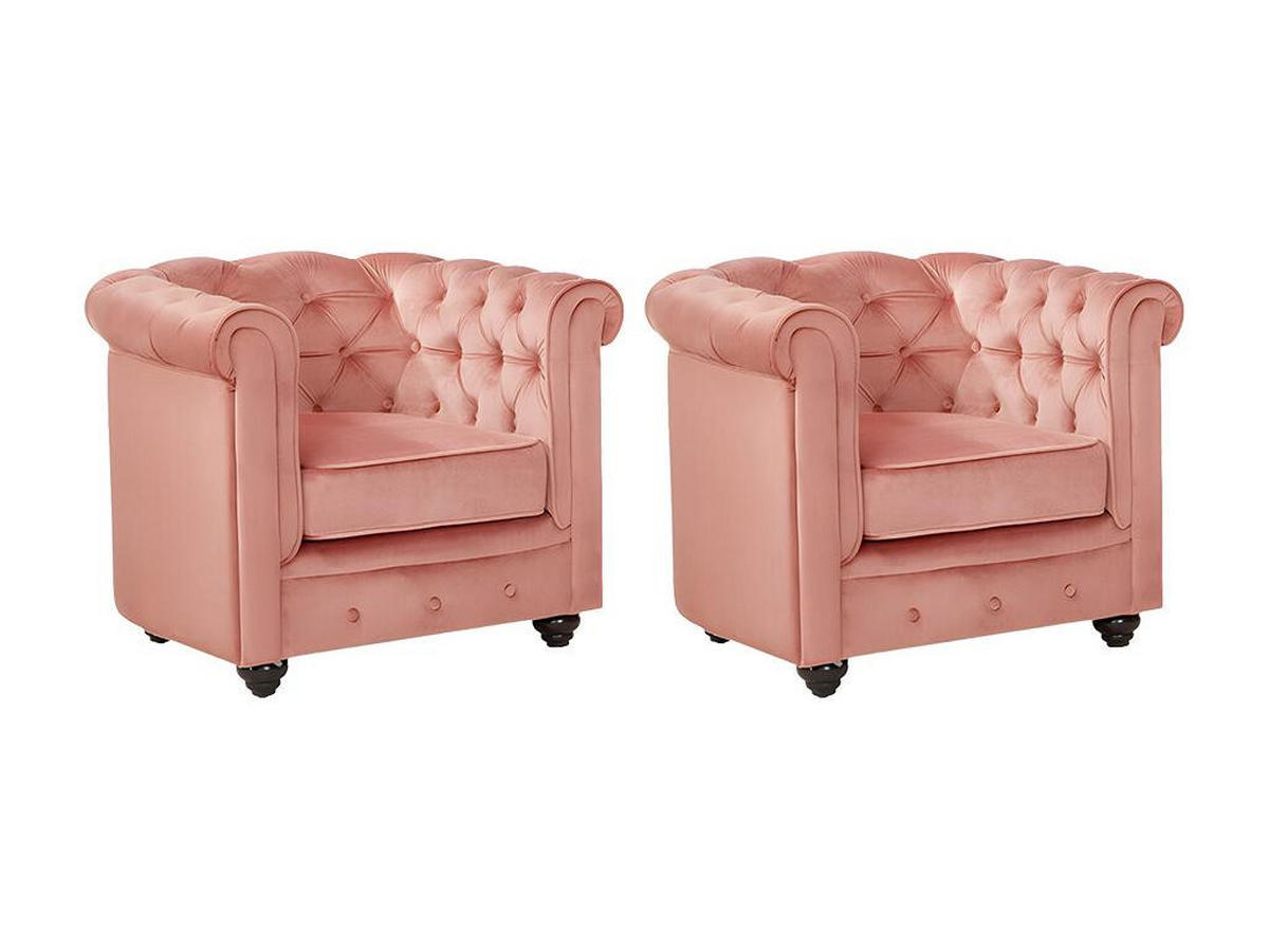 SESSEL 2er-Set - Samt - Rosa - CHESTERFIELD - Pink, Textil (78/72/82cm) - Vente-Unique