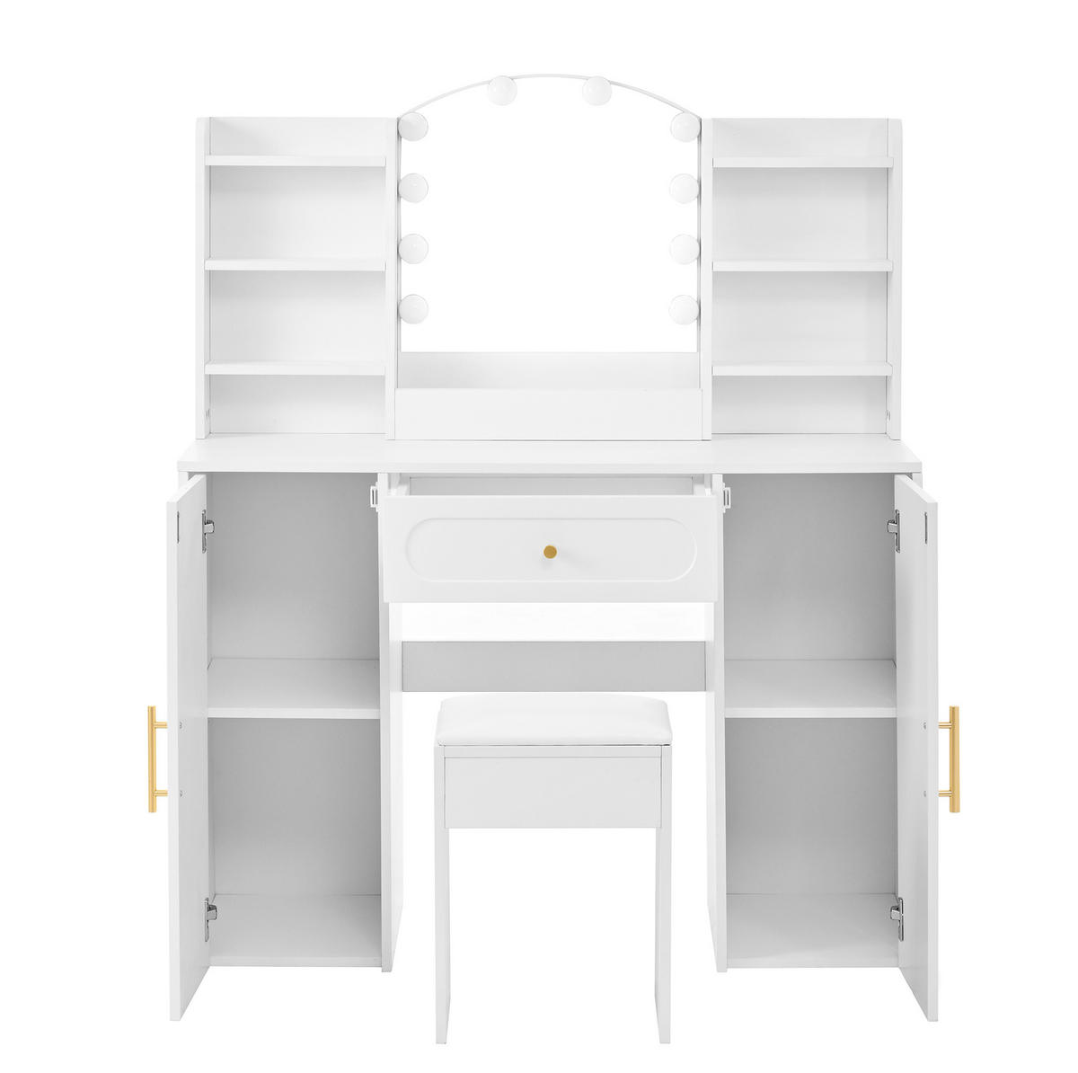 SCHMINKTISCH 110/40/132 cm Weiß aus MDF und Spanplatte mit LED-Spiegel - Weiß, Holzwerkstoff (40/132/110cm) - OKWISH