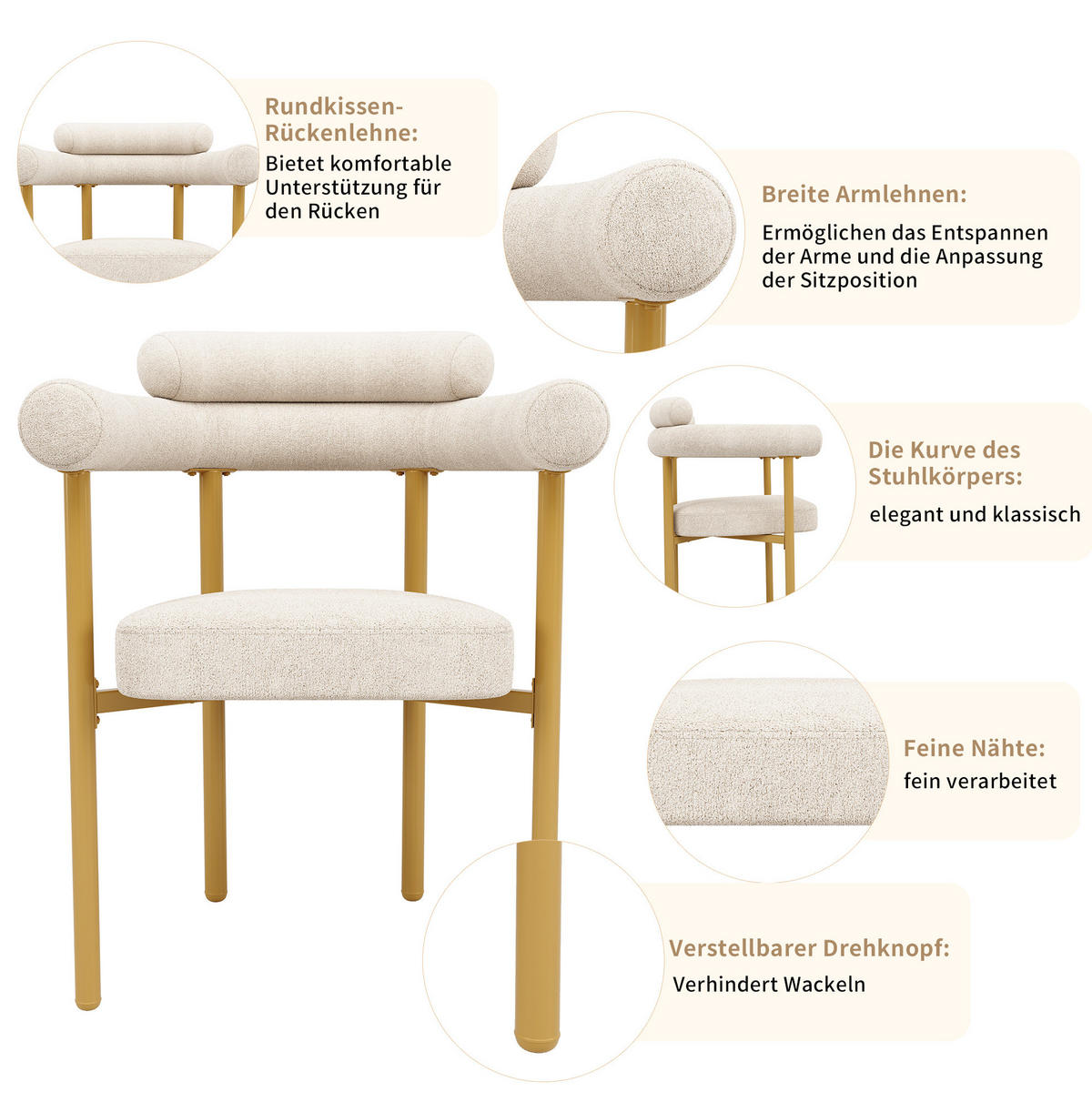 ESSZIMMERSTUHL mit ergonomischer Rückenlehne 70 x 62 x 84 cm Beige - Beige, Metall (62/84/70cm) - Meubliv