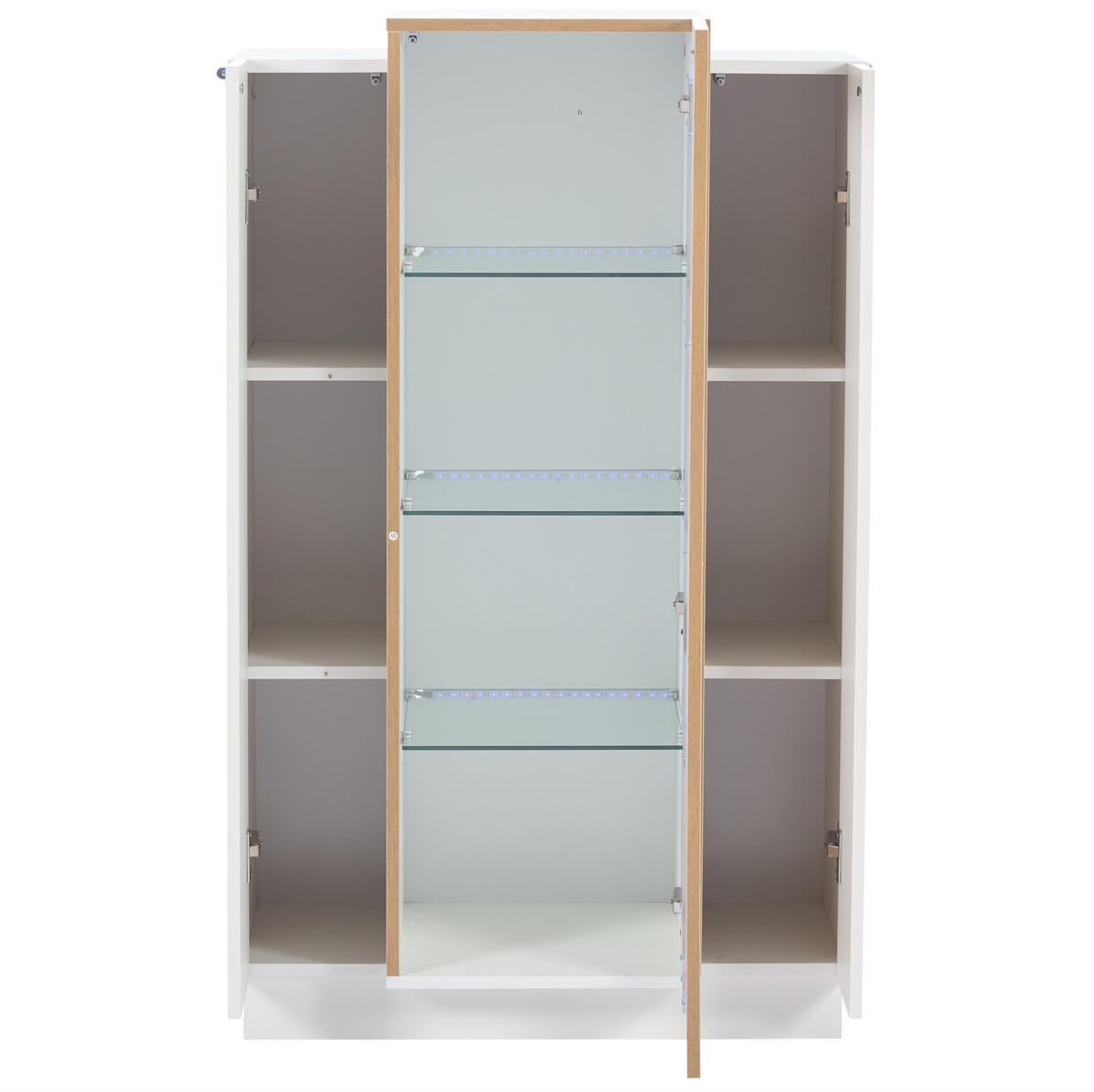 STANDVITRINE 74/40/120 cm weiß/natur aus Spanplatte mit LED - Weiß, Holzwerkstoff (74/120/40cm) - OKWISH