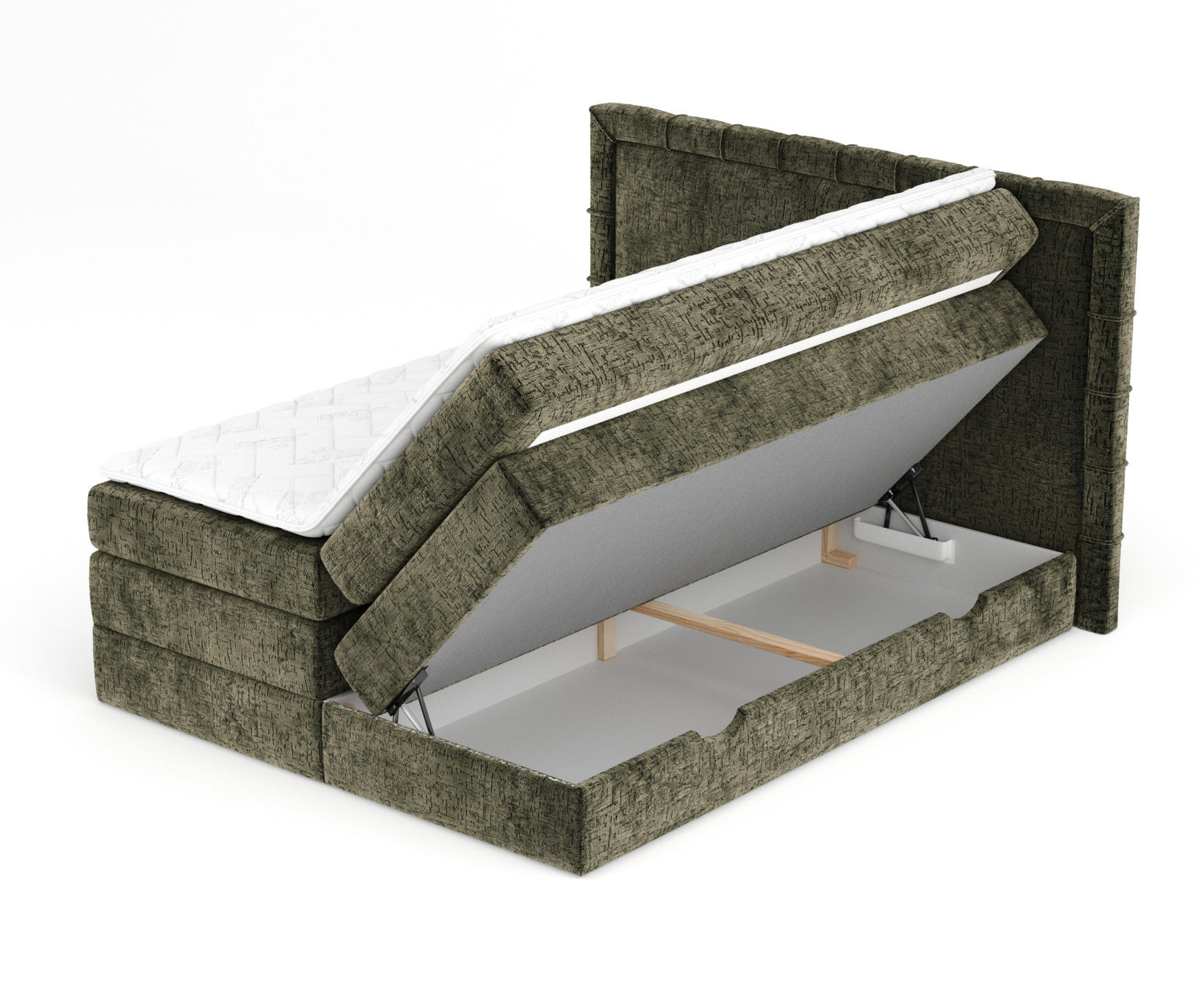 BOXSPRINGBETT Rosabel Olivenfarbe 160/200 cm mit Matratze und Topper - Schwarz/Olivgrün, Holz/Holzwerkstoff (160/200cm) - Maison de Reve