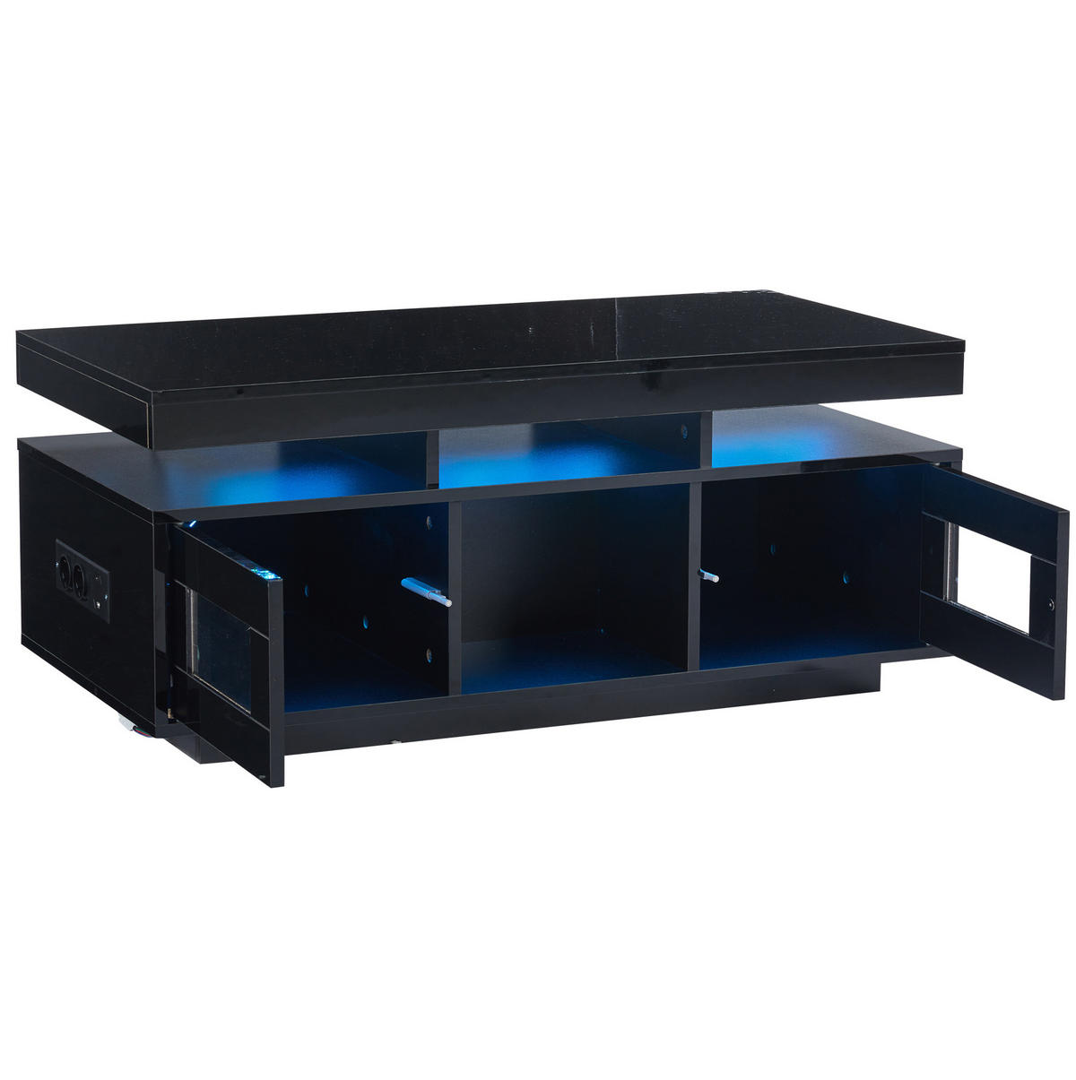 COUCHTISCH 100/50/43 cm Schwarz aus Spanplatte mit LED und Steckdose - Schwarz, Holzwerkstoff (100/50/43cm) - OKMYHOME