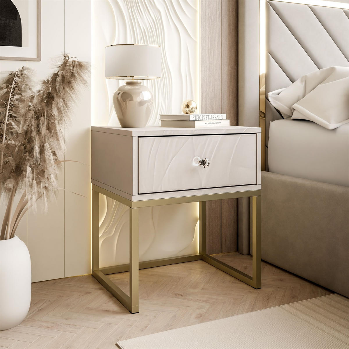 NACHTTISCH BLANCO KASZMIR auf Gestell kaschmir/gold - Goldfarben, Holzwerkstoff (45/52/37cm) - Lookway