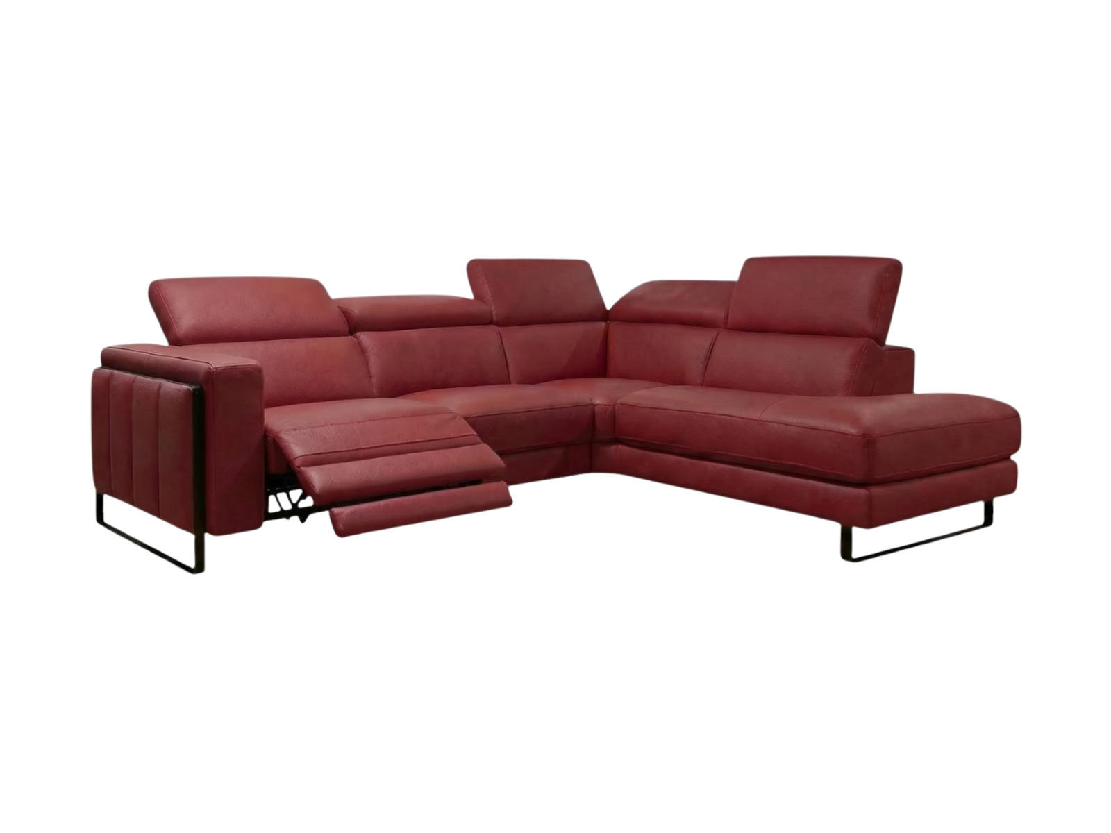 ECKSOFA Marchesi Echtleder mit 1 x Relaxfunktion Rot - Rot, Leder/Metall (257/80/220cm)